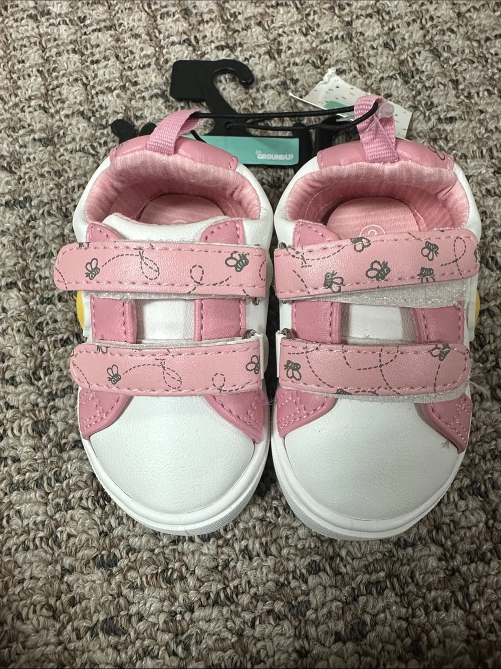 Disney Pink and White Baby Velcro Sneakers with Pooh Accent